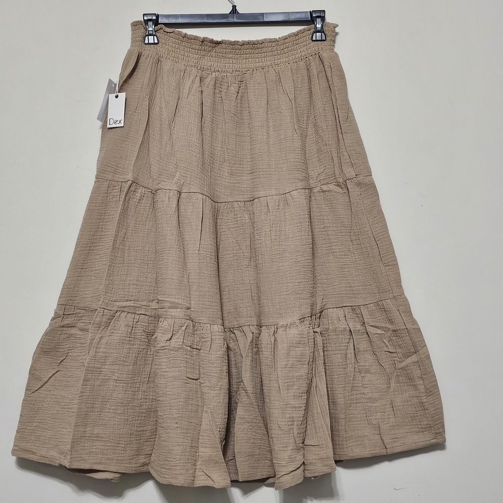 Dex Women Skirt Size X Fit 14 Brown Relaxed Fit Elastic Waistband Tiered New 327 - Picture 6 of 9